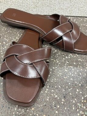 H&M Brown Knotted Slide Sandals with Contrast Stitching